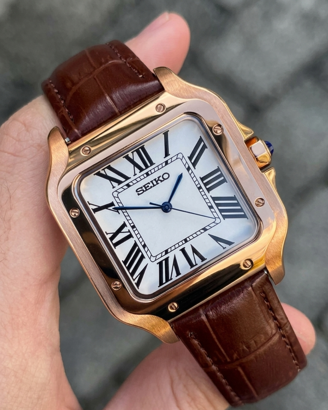 Santeiko Mod "Rose Gold White Roman" Leather - Reloj personalizado con movimiento automático NH35 y cristal de zafiro | XP Watch Co.
