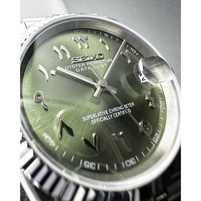 DJ-Fluted "Green" Árabe - Reloj personalizado con cristal de zafiro y movimiento automático NH35 | XP Watch Co.