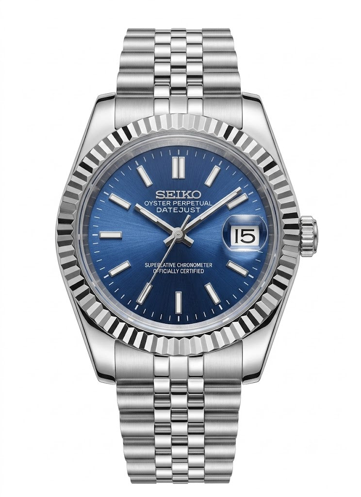 DJ-Fluted "Blue" - Reloj personalizado con cristal de zafiro y acero inoxidable 316L | XP Watch Co.