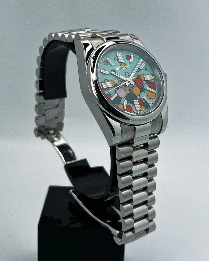 DJ-Fluted "Celebration Bubbles" (Non-Fluted Bezel) - Reloj personalizado con cristal de zafiro y acero inoxidable 316L | XP Watch Co.