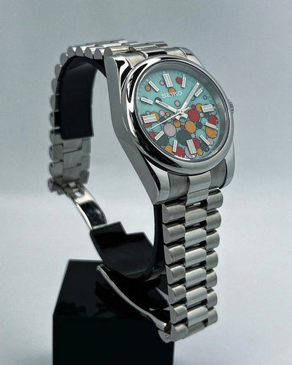 DJ-Fluted "Celebration Bubbles" (Non-Fluted Bezel) - Reloj personalizado con cristal de zafiro y acero inoxidable 316L | XP Watch Co.