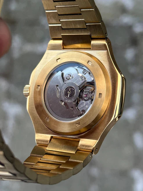 Nautic "Open Heart" Gold Blue - Reloj personalizado con movimiento automático NH35 y acero inoxidable 316L | XP Watch Co.