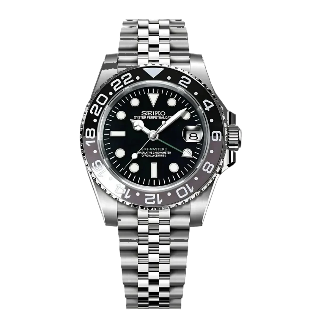 GMT Dual-Time "Black/Grey" (Bruce Wayne) - Reloj personalizado con cristal de zafiro y acero inoxidable 316L | XP Watch Co.