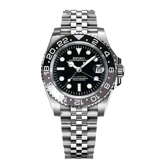 XP Mod XP Mod GMT Dual-Time Dual-Time "Black/Grey" (Bruce Wayne) con movimiento NH70, acero 316L y cristal zafiro | XP Watch Co.