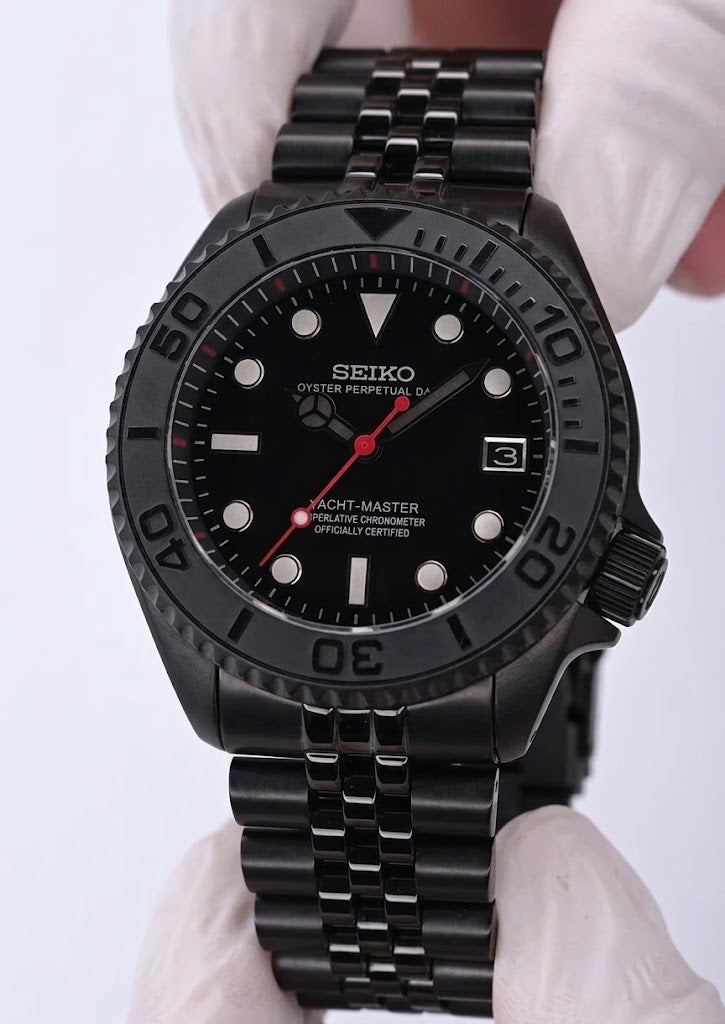 Seimod All Black Yacht-M - Reloj personalizado con cristal de zafiro | XP Watch Co.