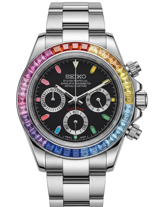 XP Mod D-Racing Reloj Automático XP Mod "Rainbow" Silver con movimiento NH35, cristal zafiro, acero 316L y bisel multicolor | XP Watch Co.