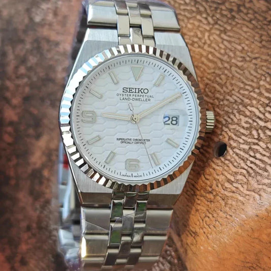Land-Dweller Mod "White Sunburst" - Reloj personalizado con movimiento automático NH35 y cristal de zafiro | XP Watch Co.