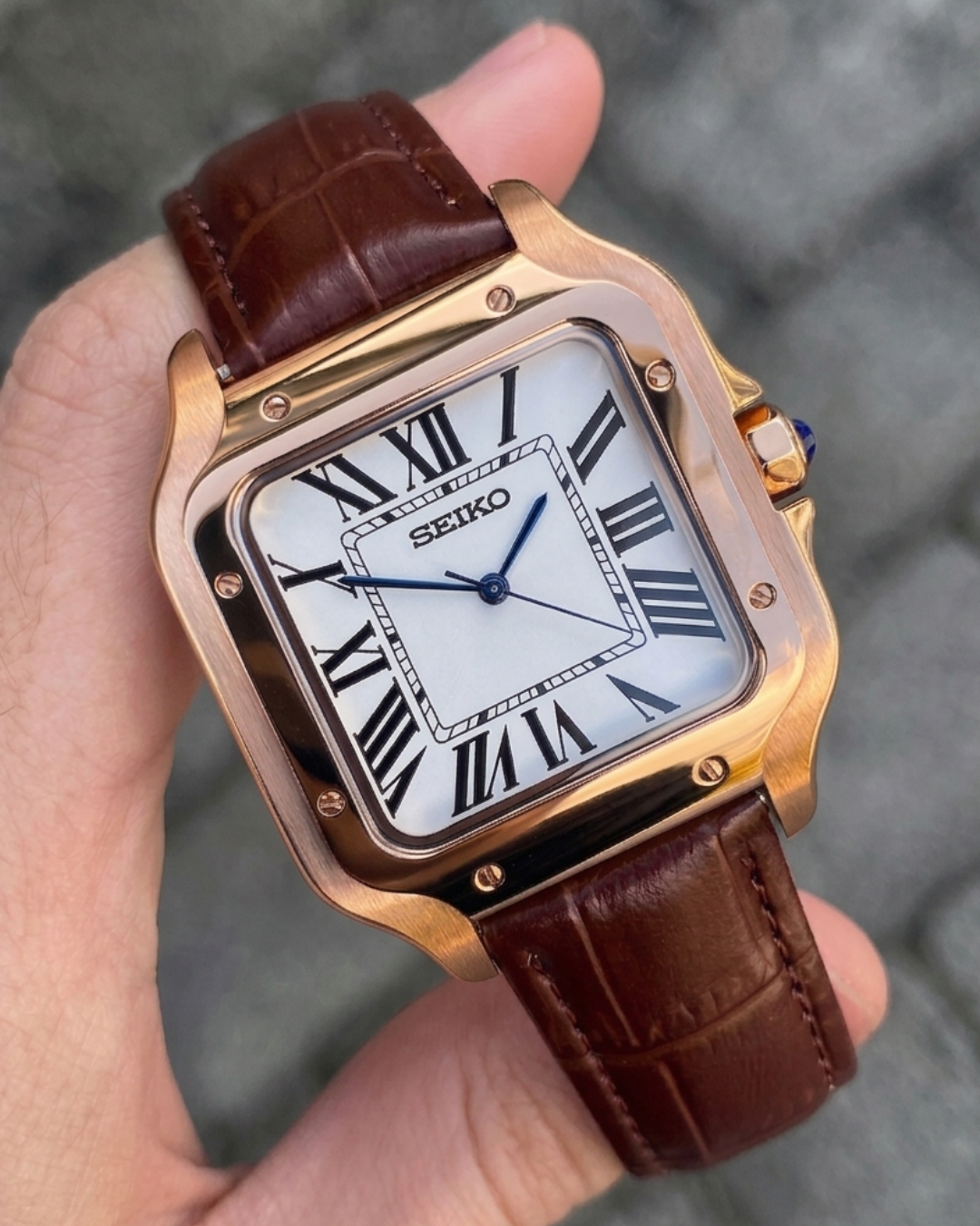 Santeiko Mod "Rose Gold White Roman" Leather - Reloj personalizado con cristal de zafiro | XP Watch Co.
