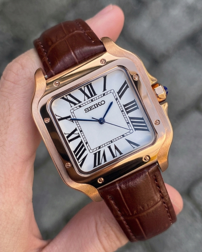Santeiko Mod "Rose Gold White Roman" Leather - Reloj personalizado con cristal de zafiro | XP Watch Co.