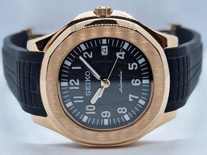 Aqua-Tropic Mod "Rose Gold Black" - Reloj personalizado con cristal de zafiro y acero inoxidable 316L | XP Watch Co.