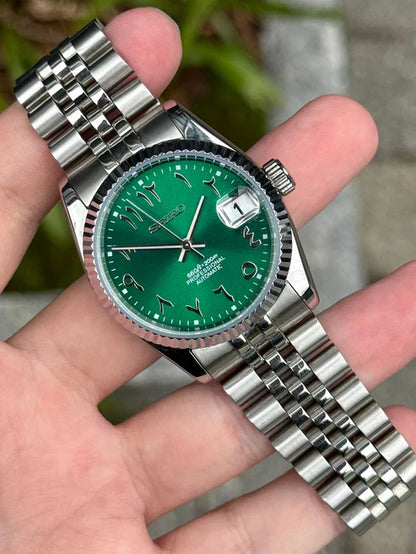 DJ-Fluted "Green" Árabe - Reloj personalizado con movimiento automático NH35 y cristal de zafiro | XP Watch Co.