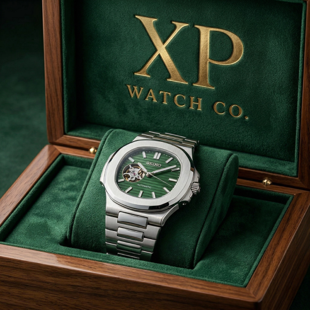 Nautic "Open Heart" Green - Reloj personalizado con movimiento automático NH35 y cristal de zafiro | XP Watch Co.