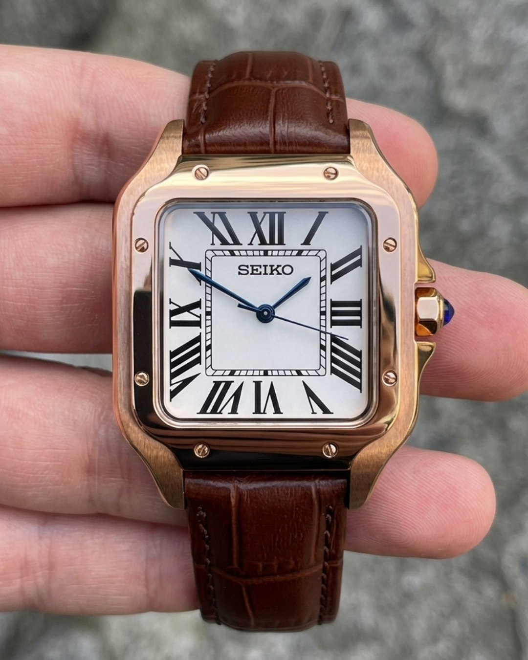 Santeiko Mod "Rose Gold White Roman" Leather - Reloj personalizado con cristal de zafiro y acero 316L | XP Watch Co.