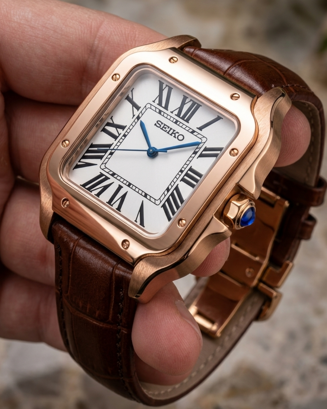 Santeiko Mod "Rose Gold White Roman" Leather - Reloj personalizado con cristal de zafiro y acero 316L | XP Watch Co.
