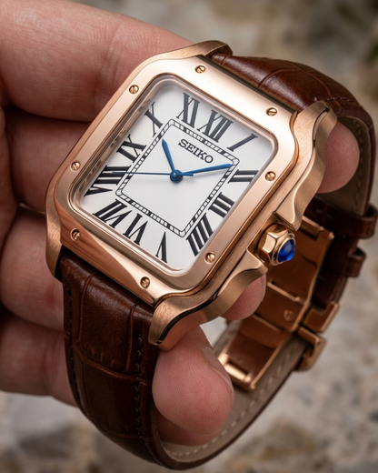 Santeiko Mod "Rose Gold White Roman" Leather - Reloj personalizado con cristal de zafiro y acero 316L | XP Watch Co.