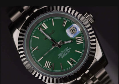 DJ-Fluted "Green Roman" - Reloj personalizado con movimiento automático NH35 y cristal de zafiro | XP Watch Co.