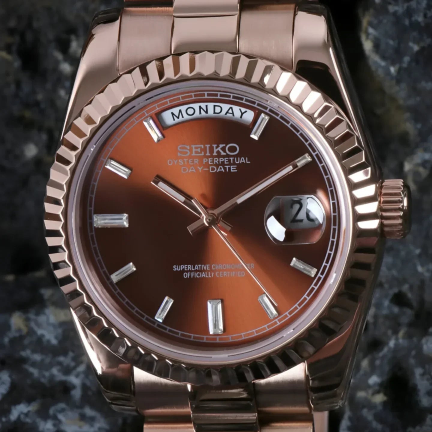 DD-President "Rose Gold Chocolate" con movimiento NH35, cristal zafiro y acero 316L | XP Watch Co.