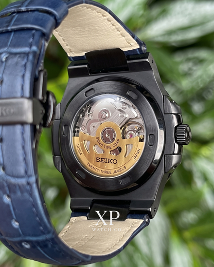 Nautic Dark Black Knight Blue Leather - Reloj personalizado con cristal de zafiro | XP Watch Co.