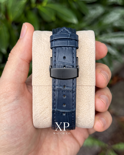 Nautic Dark Black Knight Blue Leather - Reloj personalizado con correa de cuero azul | XP Watch Co.
