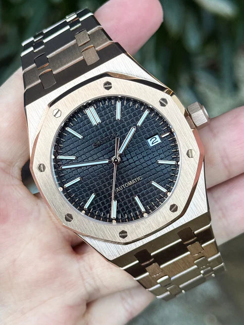 Reloj Automático XP Mod XP Mod ROAK RoseGold "Black dial" con movimiento NH35 automático, cristal zafiro y acero 316L | XP Watch Co.
