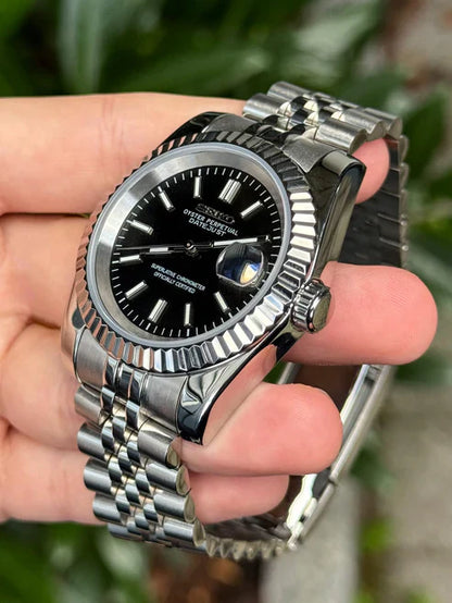 DJ-Fluted "Black" - Reloj personalizado con movimiento automático NH35 y cristal de zafiro | XP Watch Co.