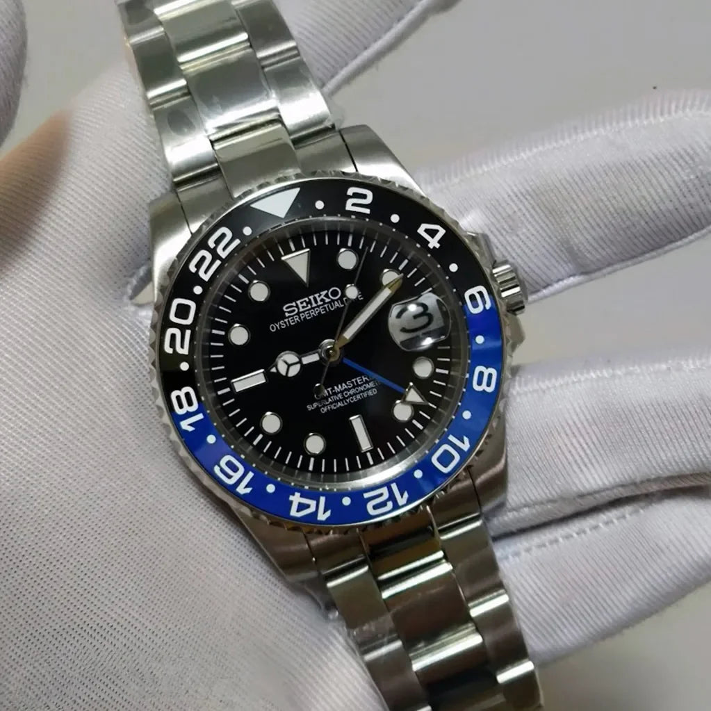 GMT Dual-Time "Batman" - Reloj personalizado con cristal de zafiro y acero inoxidable 316L | XP Watch Co.