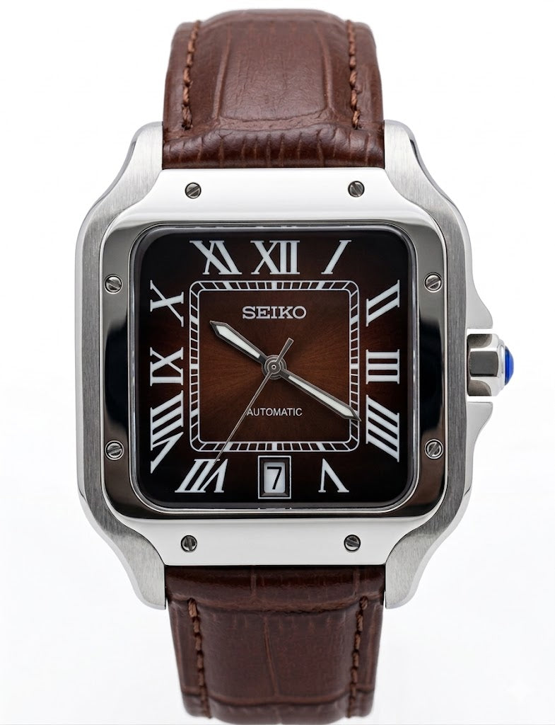 Santeiko Mod "Brown Roman" Leather - Reloj personalizado con movimiento automático NH35 y cristal de zafiro | XP Watch Co.