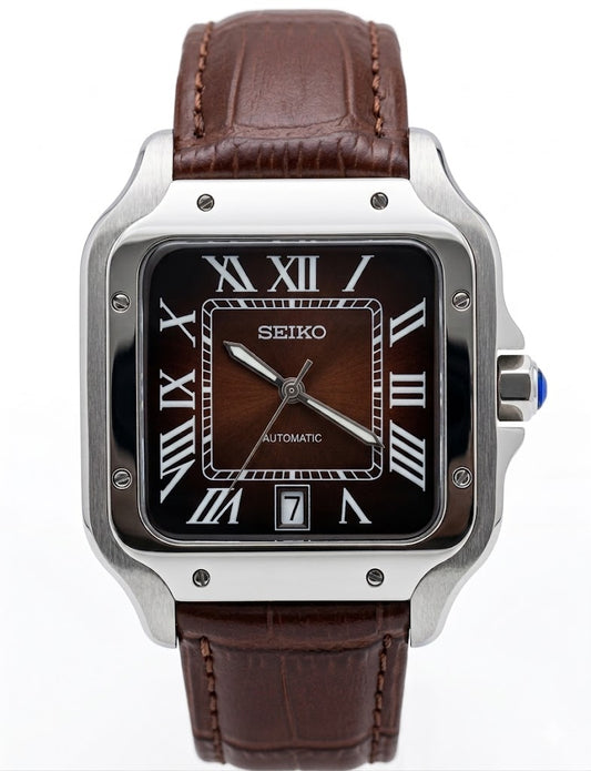 XP Mod S-Aviator Mod "Brown Roman" Leather - NH35 automático, acero 316L, cristal zafiro | XP Watch Co.