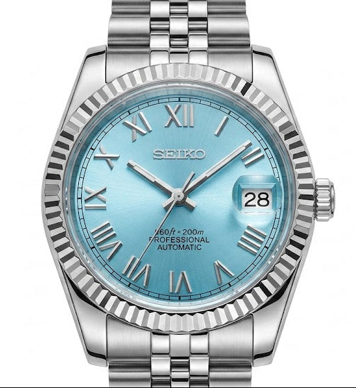 DJ-Fluted "Ice Blue Roman" - Reloj personalizado con cristal de zafiro y acero inoxidable 316L | XP Watch Co.