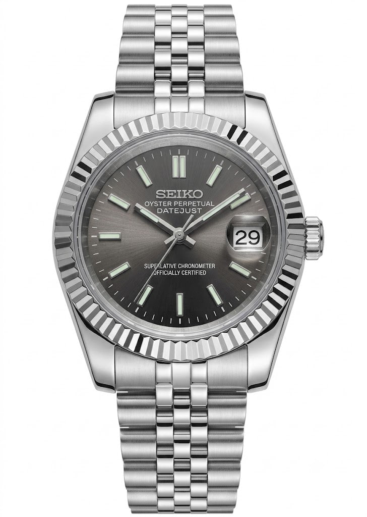 DJ-Fluted "Grey" (Rhodium) - Reloj personalizado con acero inoxidable 316L y cristal de zafiro | XP Watch Co.