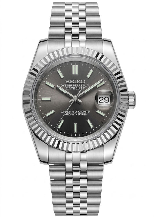 DJ-Fluted "Grey" (Rhodium) - Reloj personalizado con acero inoxidable 316L y cristal de zafiro | XP Watch Co.