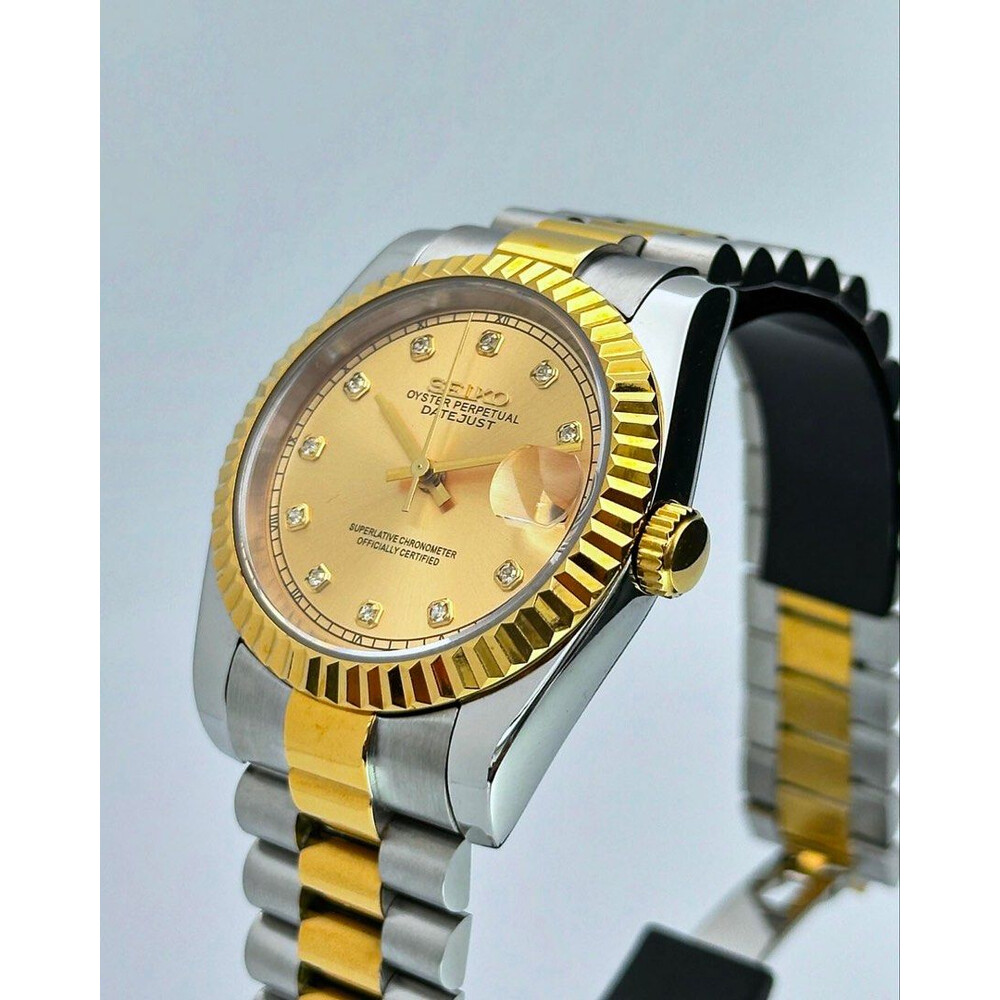 DJ-Fluted Two-Tone Gem Gold - Reloj personalizado con cristal de zafiro y acero inoxidable 316L | XP Watch Co.
