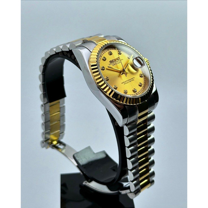 DJ-Fluted Two-Tone Gem Gold - Reloj personalizado con cristal de zafiro y acero inoxidable 316L | XP Watch Co.