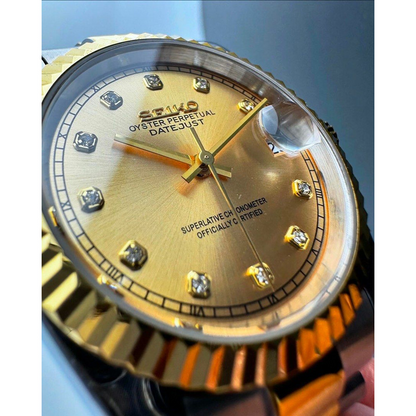 DJ-Fluted Two-Tone Gem Gold - Reloj personalizado con cristal de zafiro y acero inoxidable 316L | XP Watch Co.