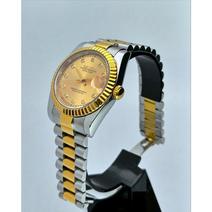 DJ-Fluted Two-Tone Gem Gold - Reloj personalizado con cristal de zafiro y acero inoxidable 316L | XP Watch Co.