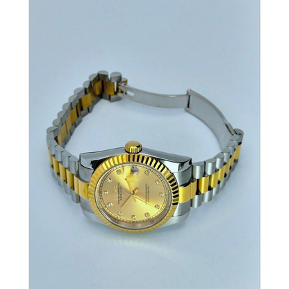 DJ-Fluted Two-Tone Gem Gold - Reloj personalizado con cristal de zafiro y acero inoxidable 316L | XP Watch Co.