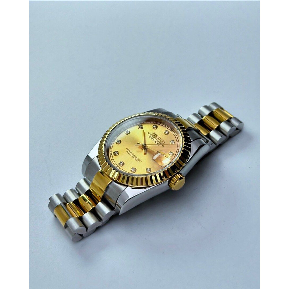DJ-Fluted Two-Tone Gem Gold - Reloj personalizado con cristal de zafiro y acero inoxidable 316L | XP Watch Co.