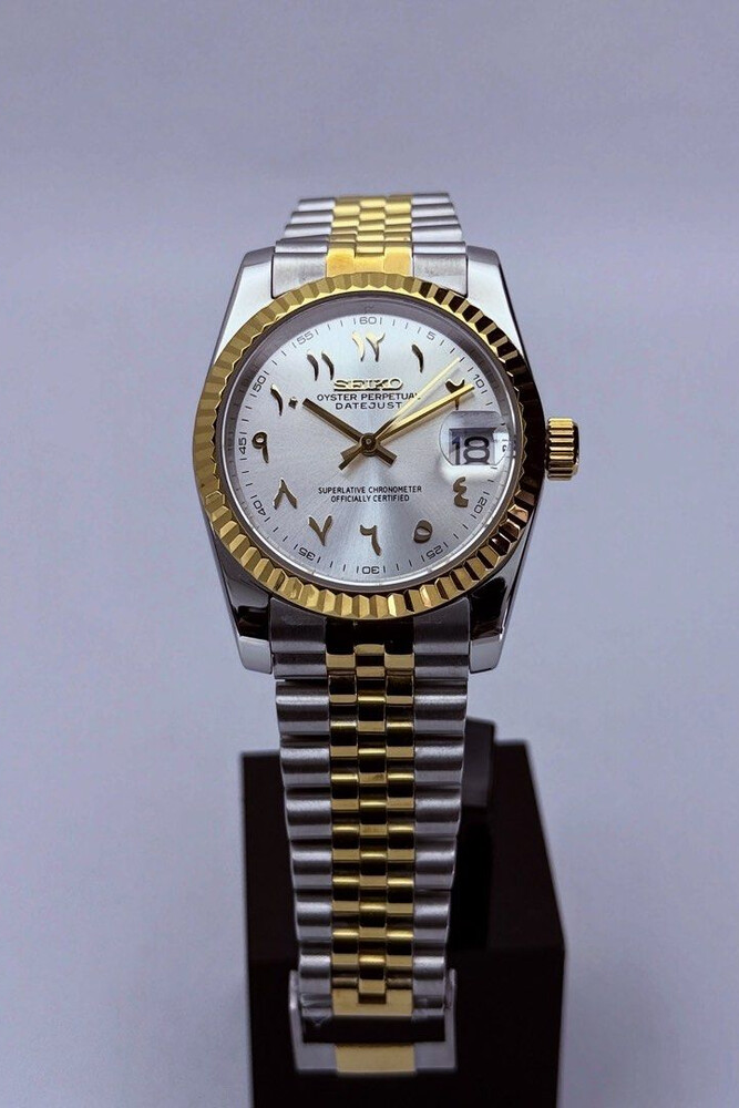 DJ-Fluted Two-Tone Arabic "Pure White" - Reloj personalizado con acero 316L y cristal de zafiro | XP Watch Co.