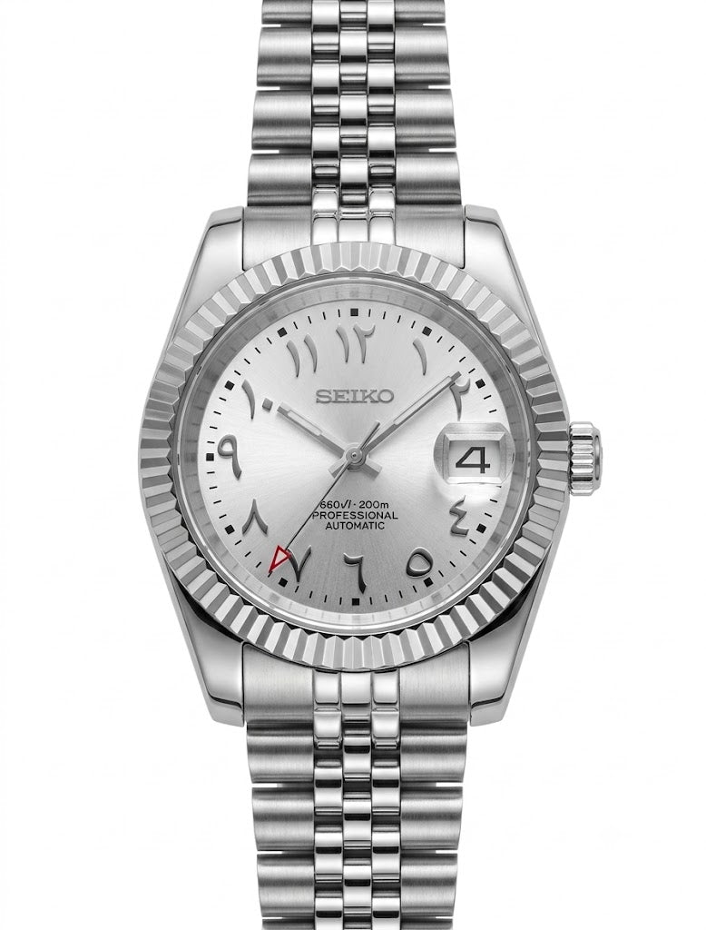DJ-Fluted Mod "Grey" Árabe - Reloj personalizado con movimiento automático NH35 y cristal de zafiro | XP Watch Co.