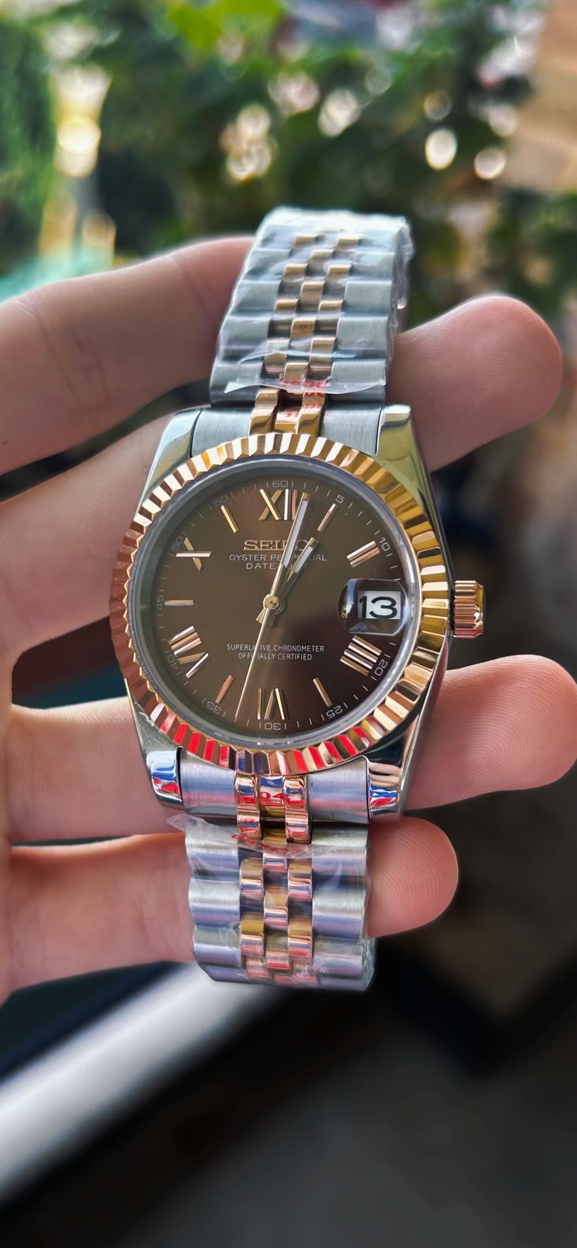 DJ-Fluted "Roman Brown" Rose Gold Two-Tone - Reloj personalizado con cristal de zafiro y acero inoxidable 316L | XP Watch Co.