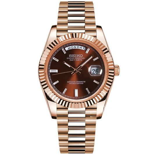 Reloj Automático XP Mod XP Mod DD-President "Rose Gold Chocolate" con movimiento NH35 automático, cristal zafiro y acero 316L | XP Watch Co.