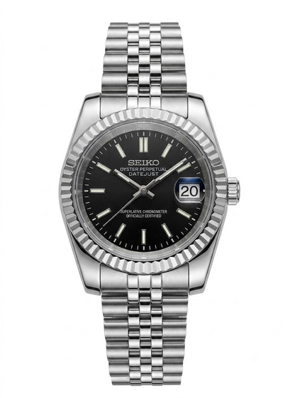 DJ-Fluted "Black" - Reloj personalizado con cristal de zafiro y acero inoxidable 316L | XP Watch Co.