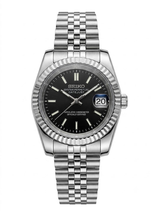 DJ-Fluted "Black" - Reloj personalizado con cristal de zafiro y acero inoxidable 316L | XP Watch Co.