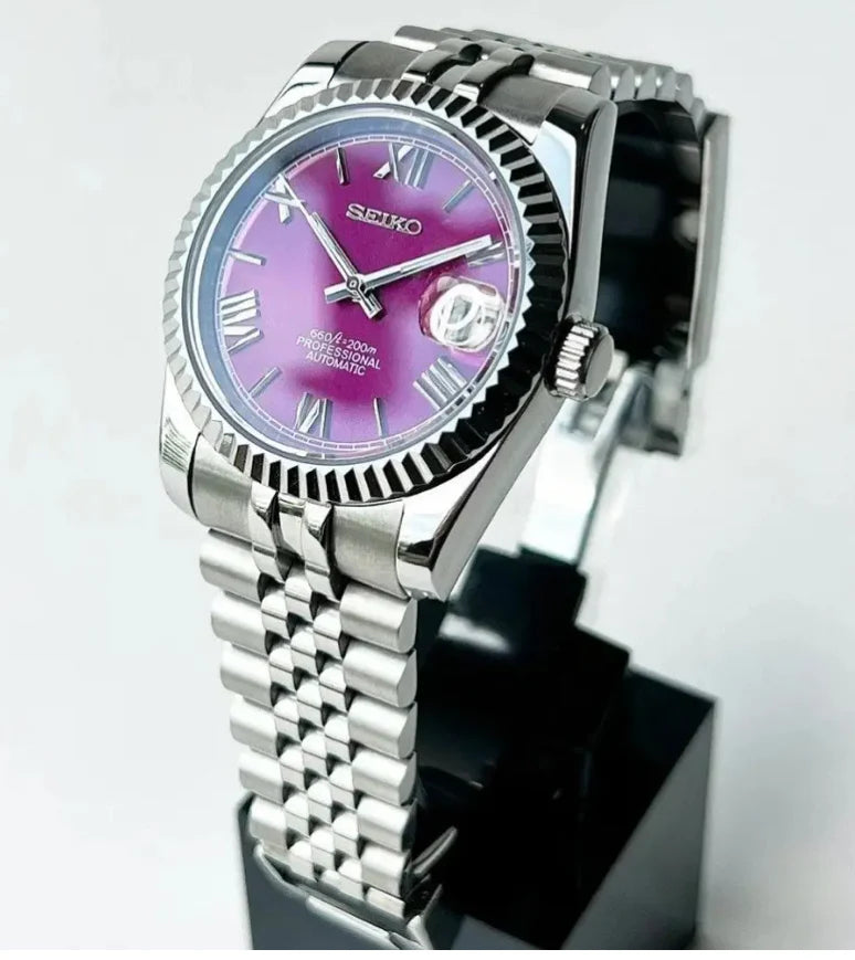 DJ-Fluted "Violet Purple" Roman - Reloj personalizado con movimiento automático NH35 y cristal de zafiro | XP Watch Co.