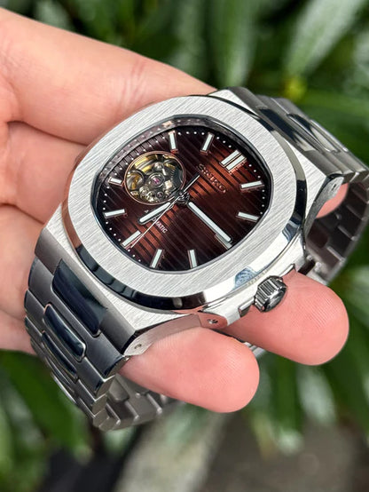 Nautic "Open Heart" Chocolate - Reloj personalizado con movimiento automático NH35 y cristal de zafiro | XP Watch Co.