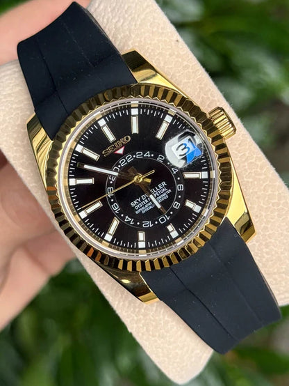 Sky-Dweller Gold "Negro" - Reloj personalizado con cristal de zafiro y acero 316L | XP Watch Co.