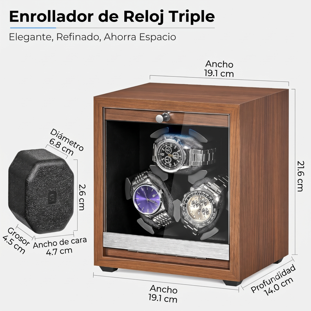 Enrollador de Reloj Automático 3 Relojes con Motor Japonés y LED - caja de madera y mecanismo con motor japonés | XP Watch Co.
