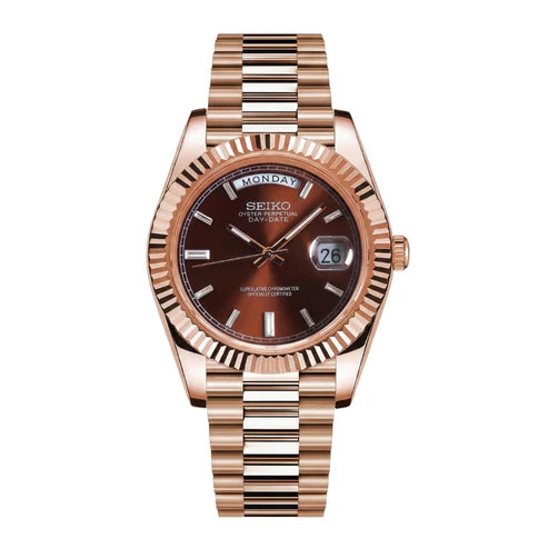 DD-President "Rose Gold Chocolate" - Reloj personalizado con cristal de zafiro y acero inoxidable 316L | XP Watch Co.