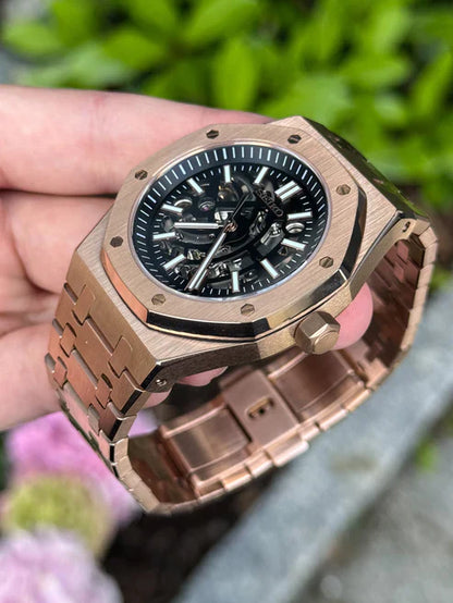 ROAK "Skeleton Rose Gold" - Reloj personalizado con cristal de zafiro y acero inoxidable 316L | XP Watch Co.
