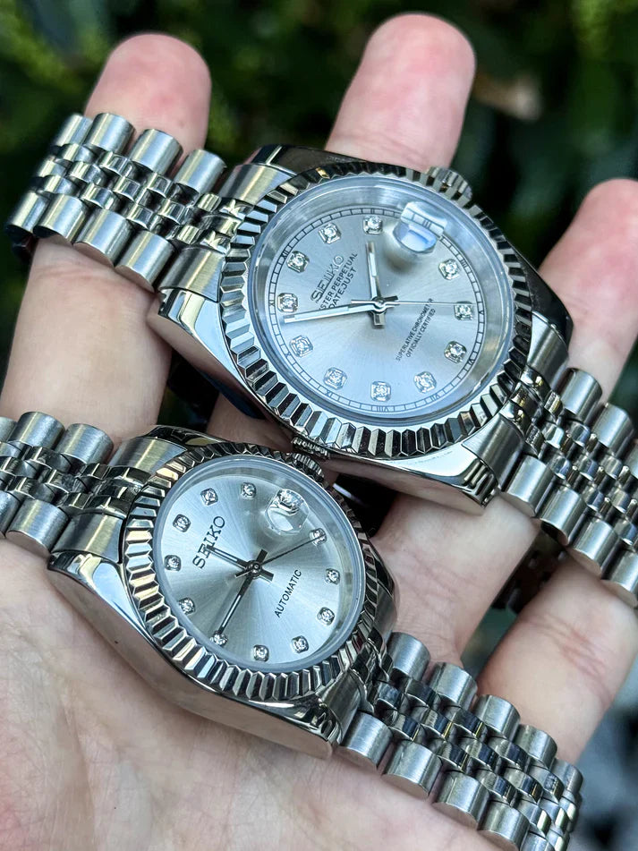 Combo Couple – "Silver Diamond" 31mm & "Rhodium" Diamond 39mm - reloj personalizado con cristal de zafiro | XP Watch Co.